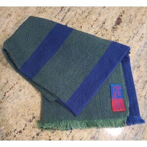 RON KING HANDWOVEN SCARF Green Blue 22x28" Fringed